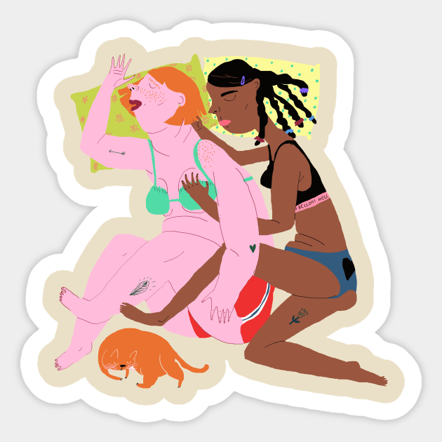 Sleeping couple with ginger cat Sticker by ezrawsmith